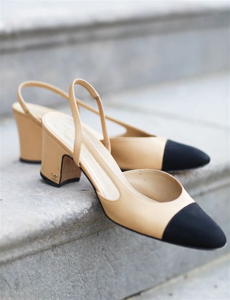 used chanel white pumps|chanel slingback beige and black.